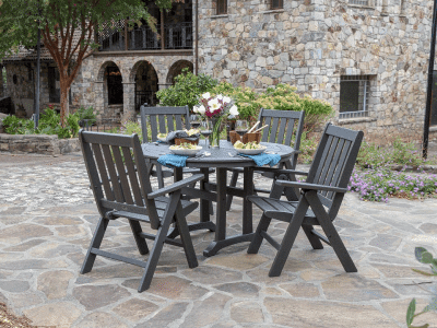 Dining SetsPerfect for eating and entertaining outside, our poly outdoor dining sets come with a variety of chair and table options